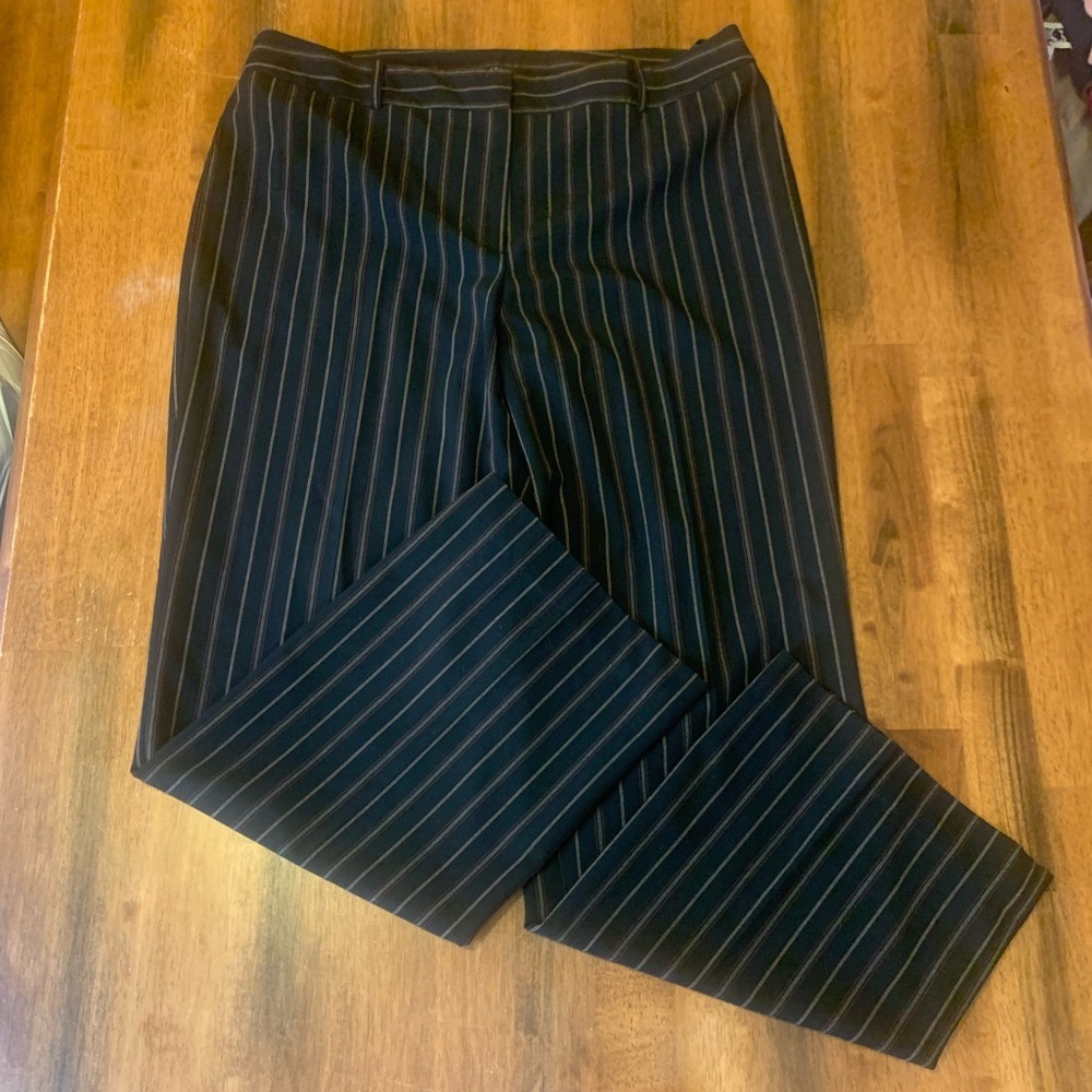 Evan Picone Slacks 14 Black Striped Dress Trousers Stretch Business Casual